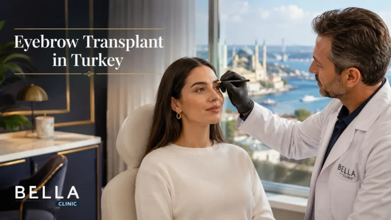 Patient discussing an eyebrow transplant in Turkey during a consultation at Bella Clinic