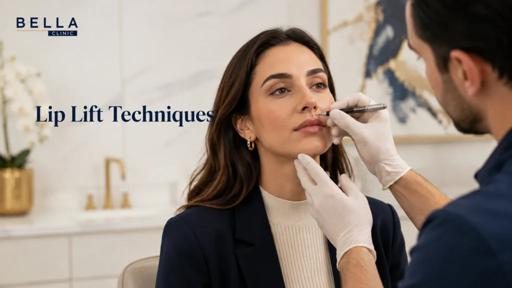 Plastic surgeon marking the upper lip area while planning an appropriate lip lift technique