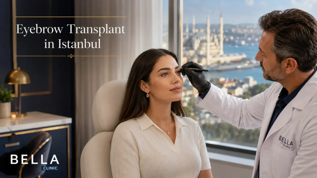 International patient consulting with a hair restoration doctor about eyebrow transplant treatment in Turkey