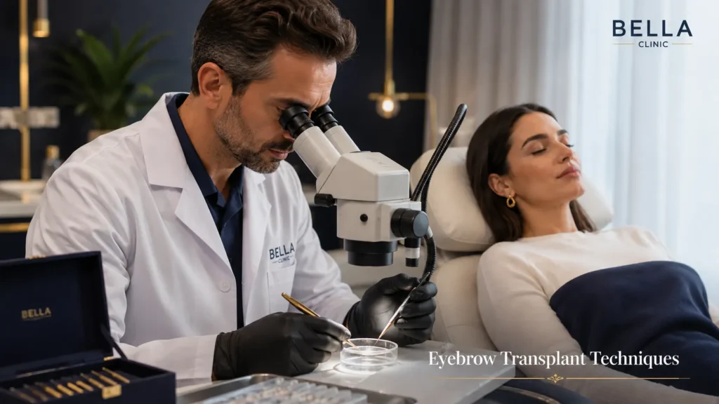 Patient preparing for an eyebrow transplant in Istanbul at a modern Bella Clinic treatment center