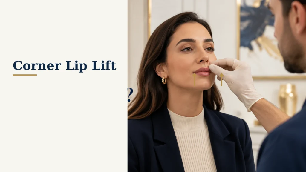 Corner lip lift consultation focusing on raising the outer corners of the mouth