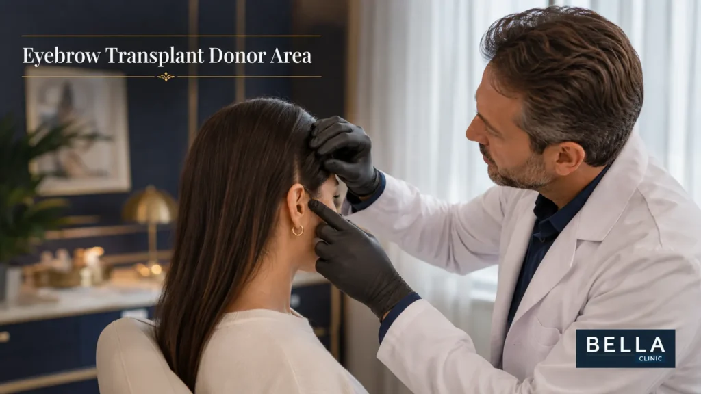 Surgeon marking eyebrow shape and natural hair direction before eyebrow transplantation