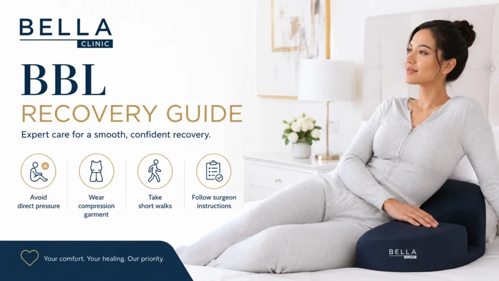 Patient resting with a BBL recovery pillow while following post-operative care instructions