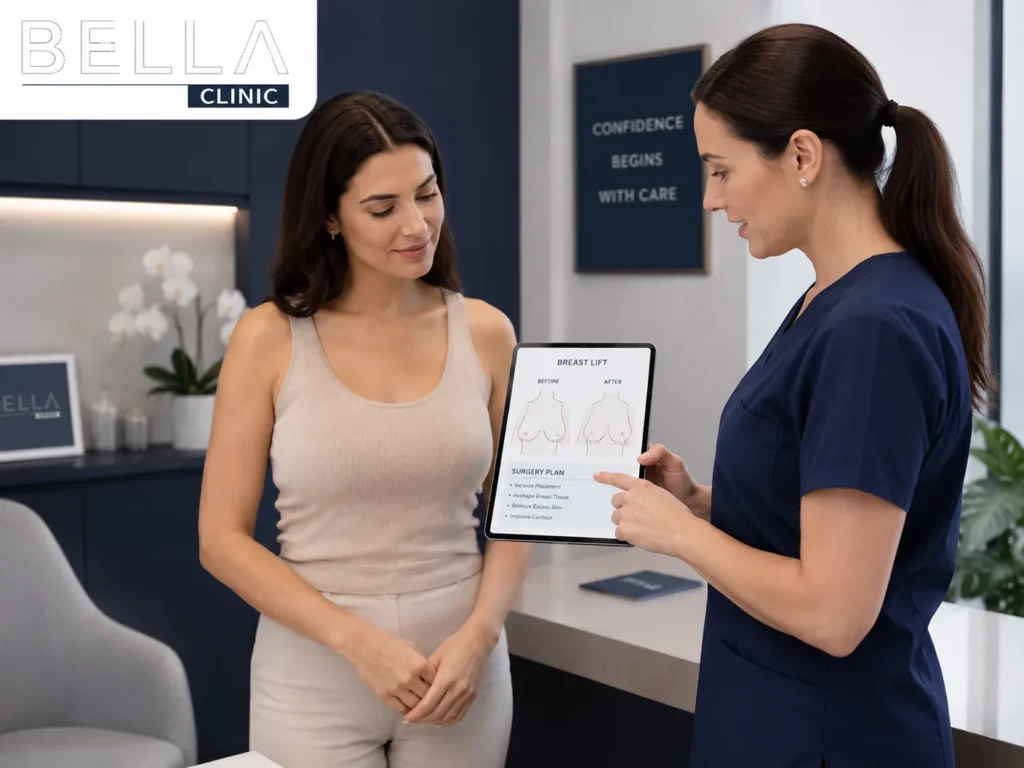 Breast lift consultation and personalised surgery planning at Bella Clinic