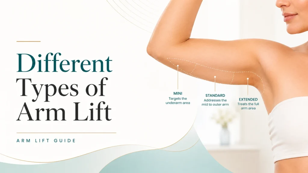 Medical arm lift guide comparing mini standard and extended brachioplasty treatment areas