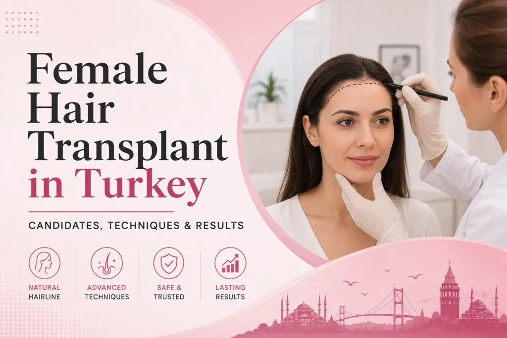 Female patient having her hairline assessed for a female hair transplant in Turkey