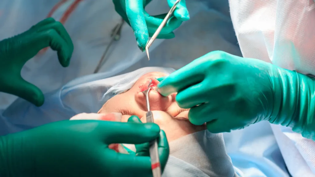 Patient reviewing a personalized rhinoplasty simulation designed to address a specific concern while preserving natural ethnic and familial features.