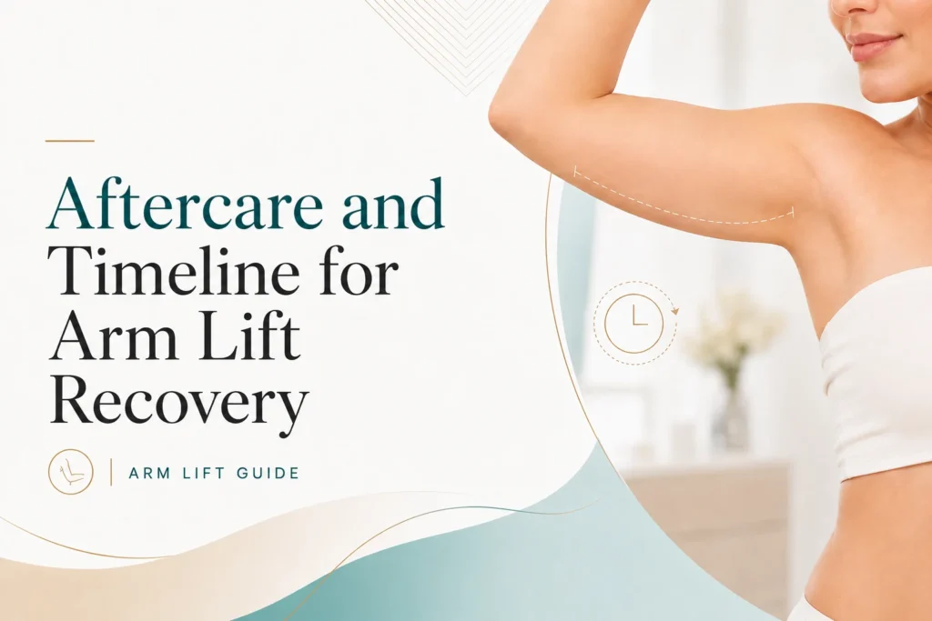 Arm lift recovery timeline showing the upper arm and stages of healing after brachioplasty