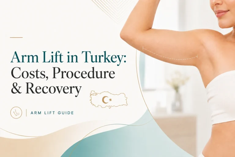 Arm lift in Turkey guide showing upper arm surgical planning with information about costs procedure and recovery