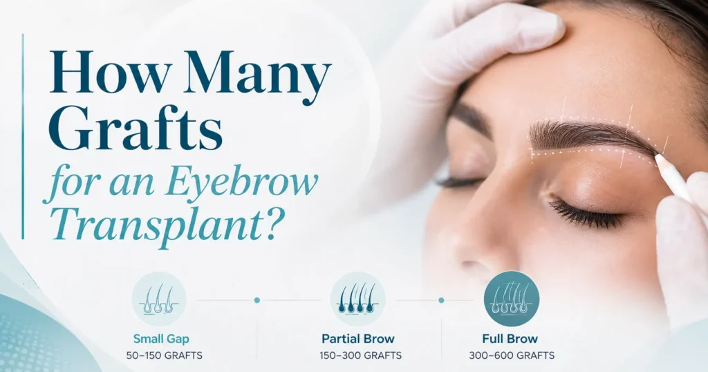 Eyebrow transplant graft planning showing different graft needs for partial and full eyebrow restoration
